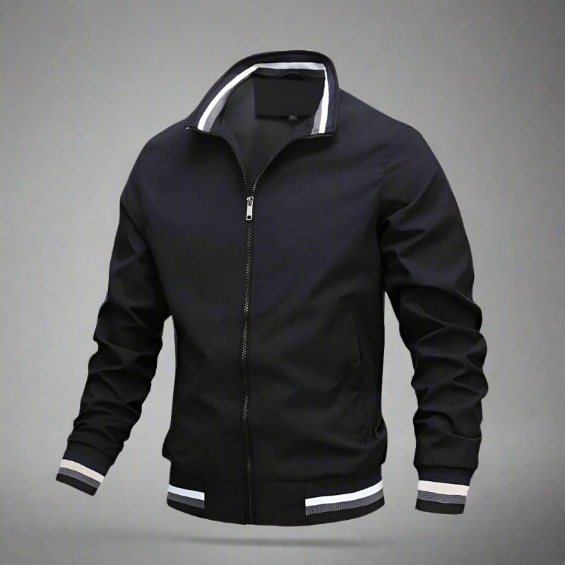 Herr Bomberjacka - Ribbad Krage - Slim Fit - Lätt och Bekväm - Dragkedja