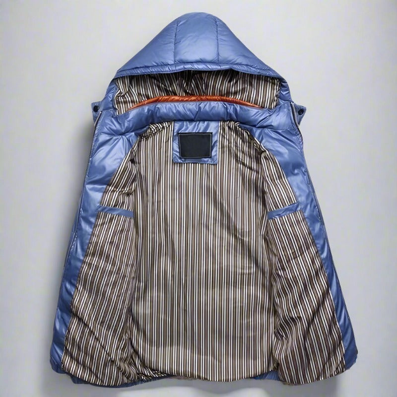 Herr Pufferjacka - Quiltad Vaddering - Vindtät med Huva - Lätt och Stilren