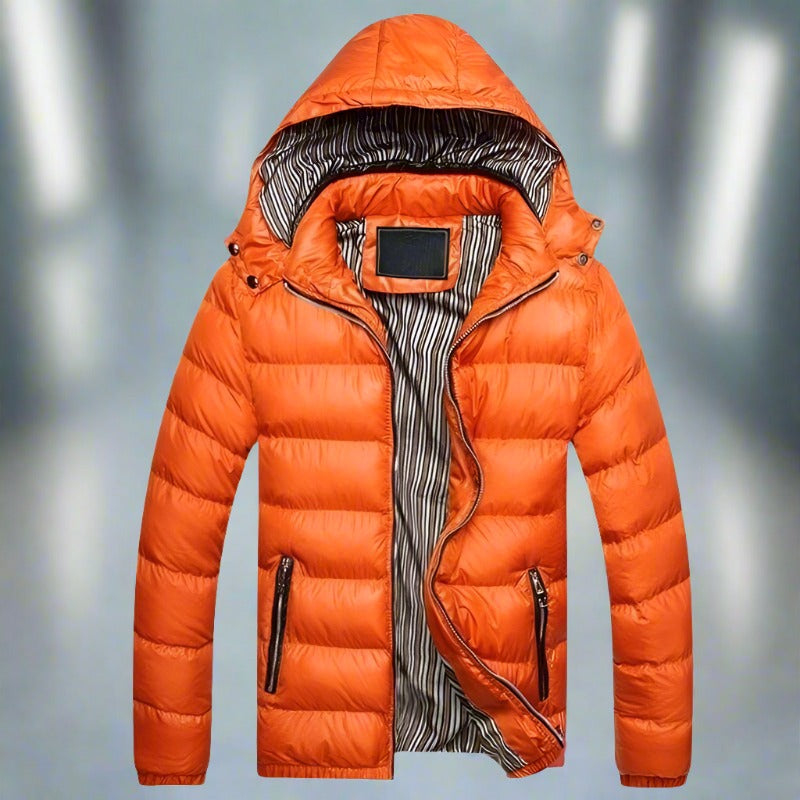 Herr Pufferjacka - Quiltad Vaddering - Vindtät med Huva - Lätt och Stilren