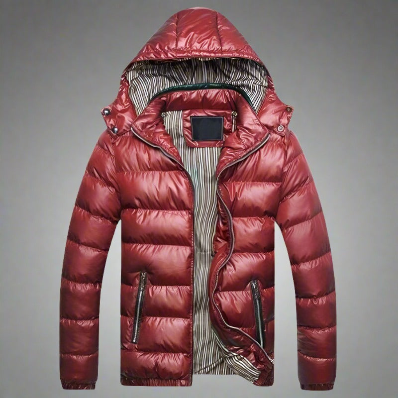 Herr Pufferjacka - Quiltad Vaddering - Vindtät med Huva - Lätt och Stilren