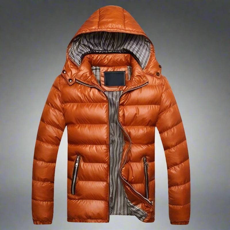 Herr Pufferjacka - Quiltad Vaddering - Vindtät med Huva - Lätt och Stilren