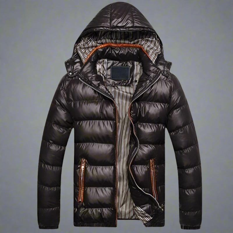 Herr Pufferjacka - Quiltad Vaddering - Vindtät med Huva - Lätt och Stilren