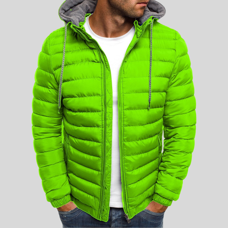 Herr Quiltad Pufferjacka - Lättviktsisolering - Huva med Dragsko - Slim Fit