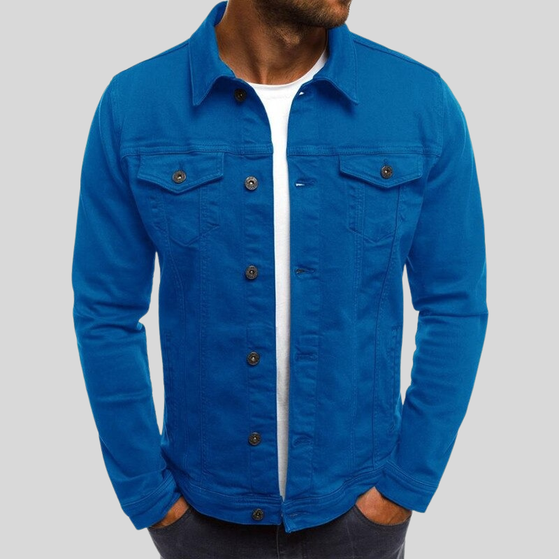 Herr Jeansjacka - Slim Fit - Bröstfickor - Klassisk Knappstängning