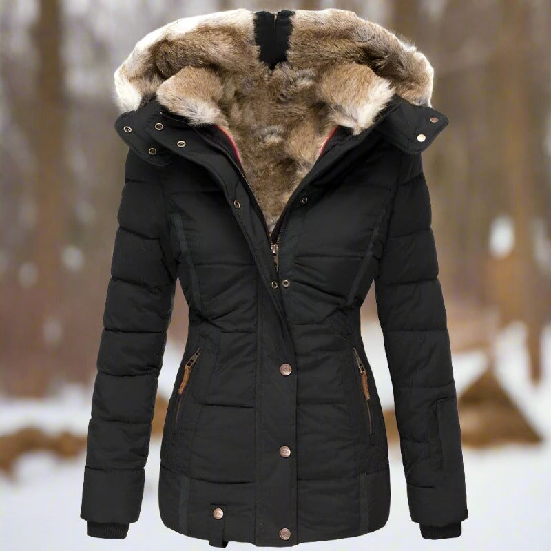 Dam Parkas - Quiltad Design - Fodrad med Fuskpäls - Huva & Dragkedja - Varm & Vindresistent