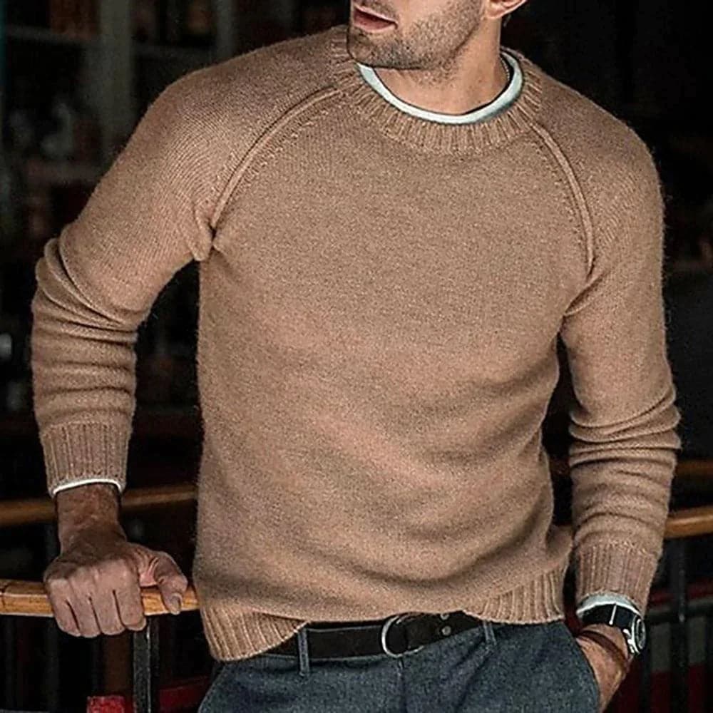 Herrtröja - Finstickad Bomull - Rund Hals - Raglanärmar - Komfortabel Passform