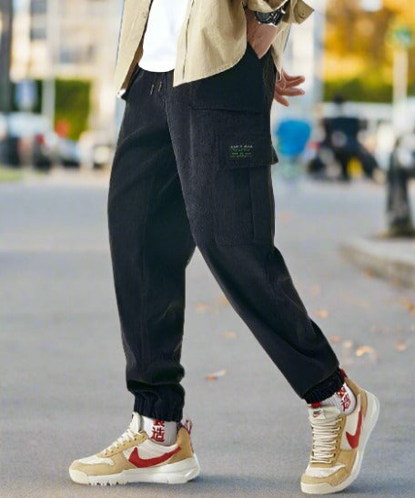 Herr Cargo-byxor - Lös Passform - Flera Fickor - Justerbar Midja - Elastiska Muddar