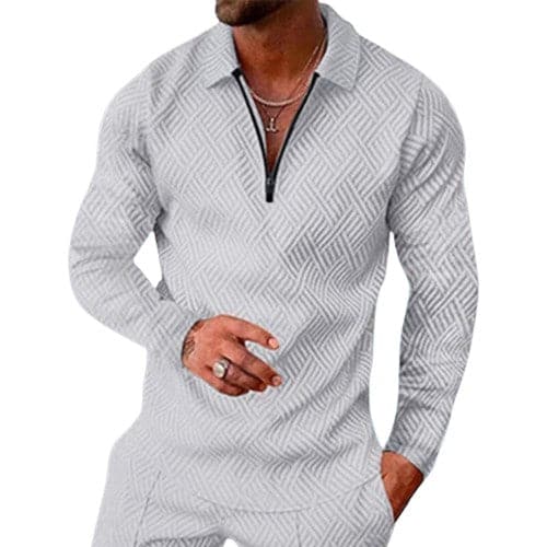 Herr Tröja - Långärmad med Halvzip - Texturerad Design - Krage för Stilren Look