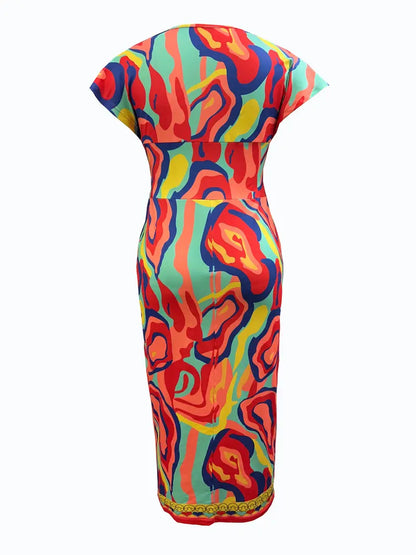 Damklänning - Figurnära Midi - V-ringning - Ärmlös Patchwork Denim Look