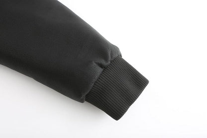 Herrjacka i läder - Huva med dragsko - Quiltad insida - Ribbad mudd - Ledig stil
