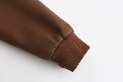 Herrjacka i läder - Huva med dragsko - Quiltad insida - Ribbad mudd - Ledig stil