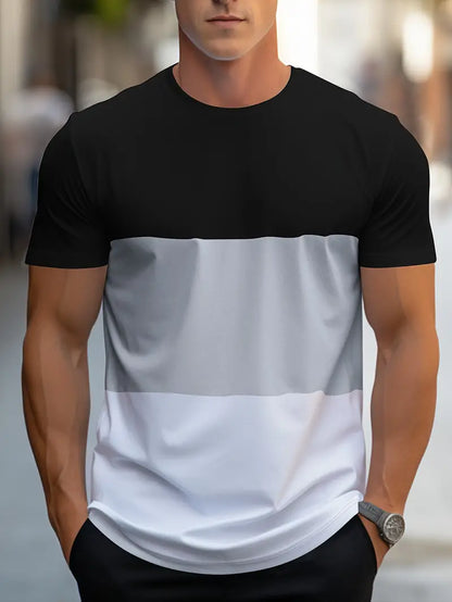 Herr T-shirt - Färgblock Design - Regular Fit - Kortärmad - Rund Hals