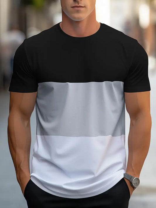 Herr T-shirt - Färgblock Design - Regular Fit - Kortärmad - Rund Hals
