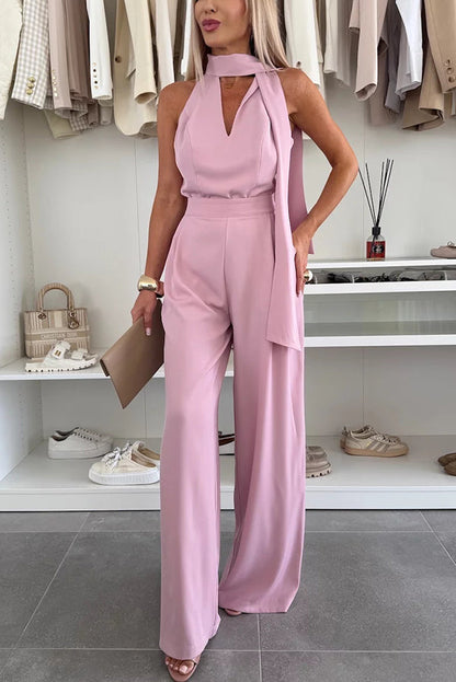 Dam Jumpsuit – Vida Ben – V-Ringning – Bandkrage – Lång – Lyxigt Tyg – Med Fickor