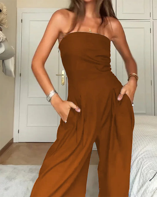 Dam Jumpsuit - Axelbandslös - Vida Ben - Fickor - Elegant och Bekväm