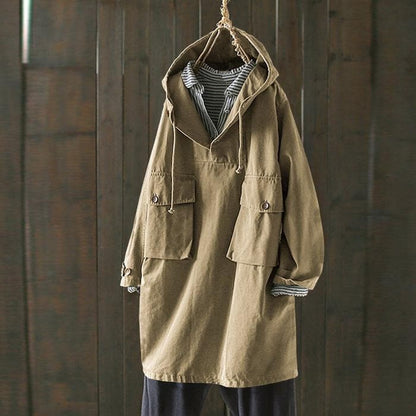 Damjacka med huva – Oversize passform – V-ringning – Fickor med knappar