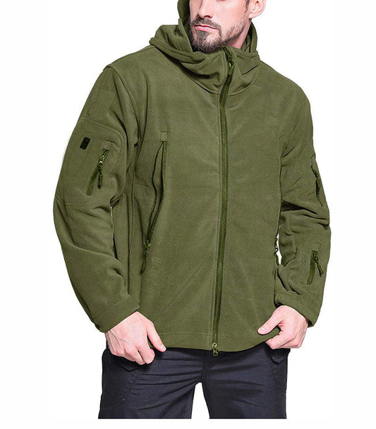 Herrjacka fleece – Avslappnad passform – Vindskydd – Huva – Dragkedjefickor