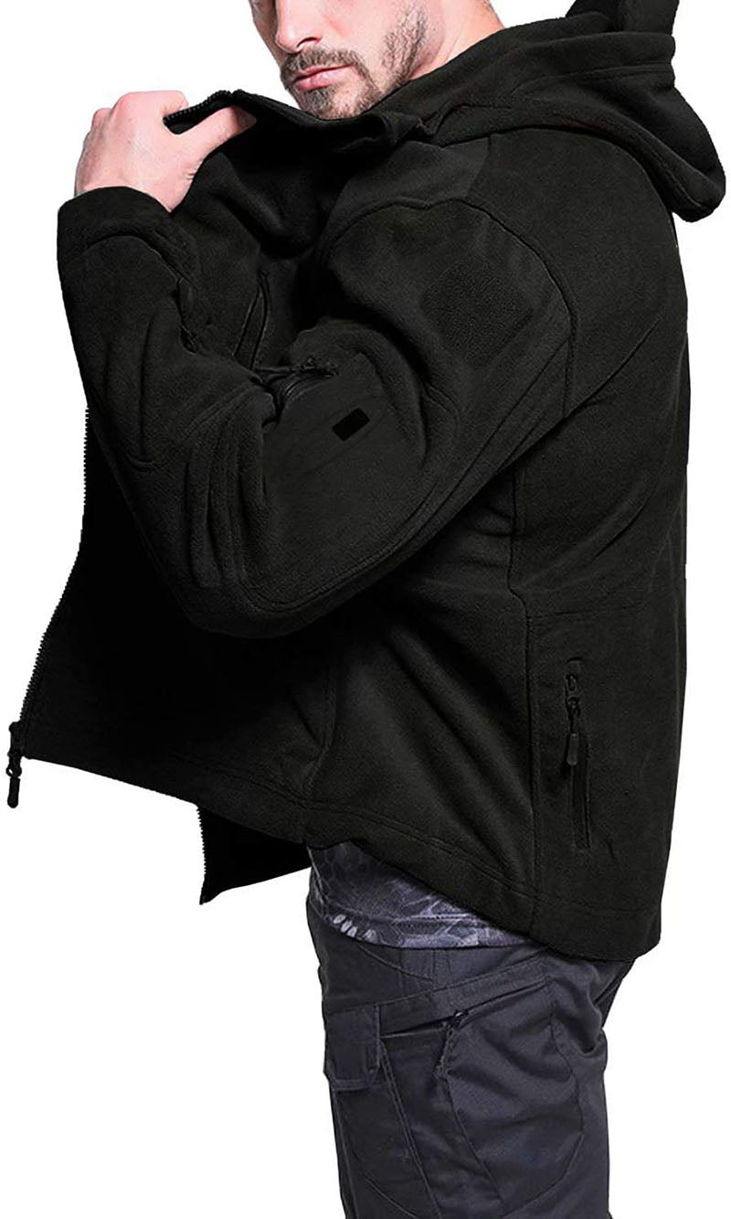 Herrjacka fleece – Avslappnad passform – Vindskydd – Huva – Dragkedjefickor