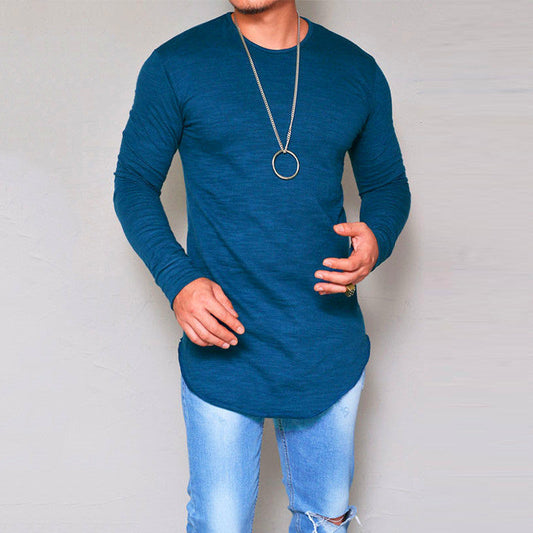 Herr T-shirt med lång ärm – Slim Fit – Rund hals – Mjuk andningsbar bomullsblandning