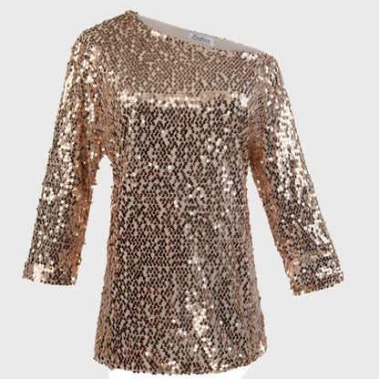 Damtop – Paljetter – Off Shoulder – Halvlång Ärmlängd – Avslappnad Passform