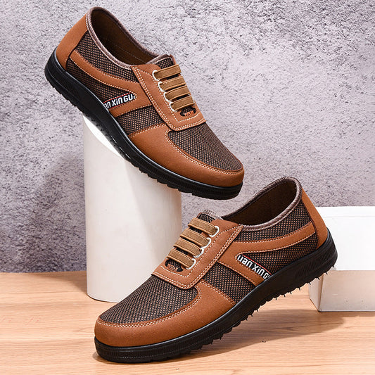 Herrskor slip-on – Canvas och mesh – Låg modell – Elastisk snörning – Halkfri sula