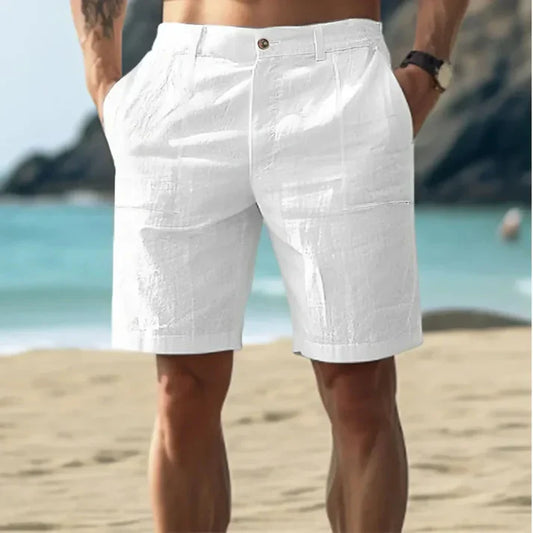 Herrshorts – Skräddarsydd Passform – Linne – Mellanhög Midja – Pressveck – Knäppning
