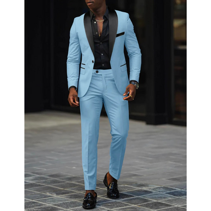Herrkostym – Slim Fit – Satinkrage – Tvådelad Dress för Formella Tillfällen