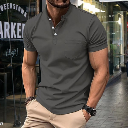 Herrpikétröja – Slim Fit – Mjukstickad – Halvkrage – Kort Ärm – Bröstficka