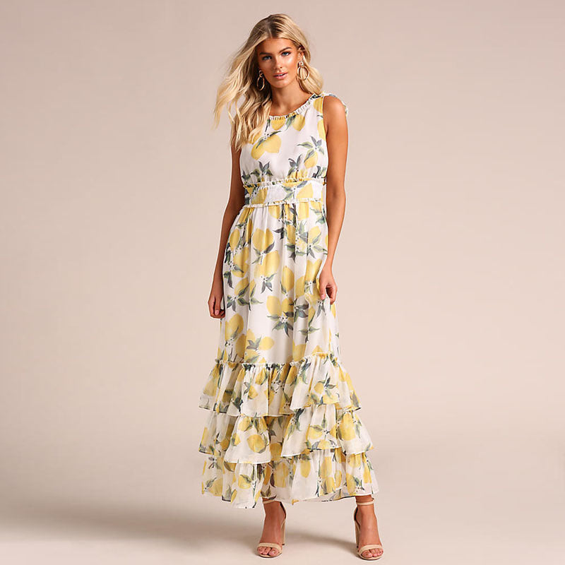 Damklänning – Maxilängd – A-linjeform – Ärmlös – Volangkant – Luftigt Tyg