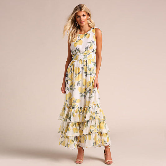 Damklänning – Maxilängd – A-linjeform – Ärmlös – Volangkant – Luftigt Tyg