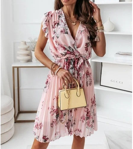 Damklänning omlott – Flowy passform – V-ringning – Volangärmar – Midilängd