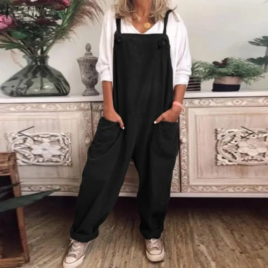 Damjumpsuit - Overall med justerbara remmar - Avslappnad passform - Avslappnad stil
