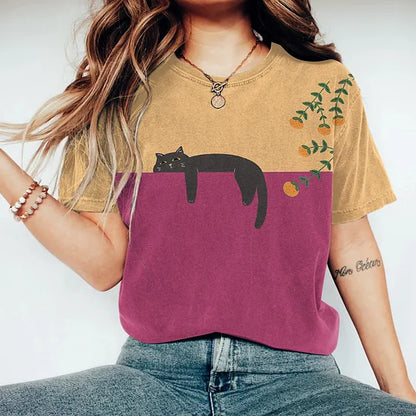 Dam T-shirt - Kortärmad - Rund Hals - Grafiskt Tryck - Bekväm Vardagsstil