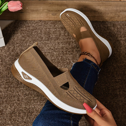 Dam sneakers slip-on – låg modell – andningsbar stickad ovandel – dämpad sula