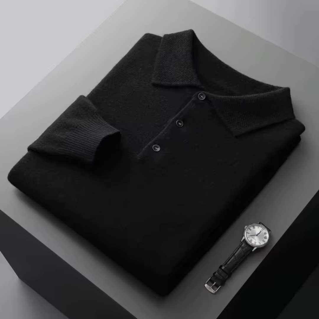 Herrtröja med krage – Merinoull – Normal passform – Ribbad kant – Smart casual