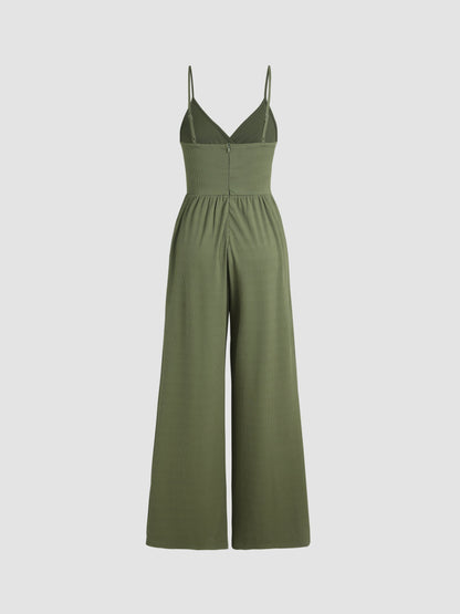 Damtopp Jumpsuit – Ärmlös med Smala Axelband – V-ringning – Vida Ben – Elegant Passform