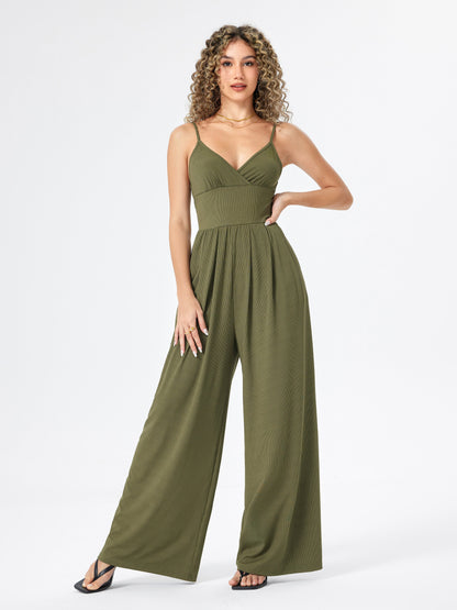 Damtopp Jumpsuit – Ärmlös med Smala Axelband – V-ringning – Vida Ben – Elegant Passform