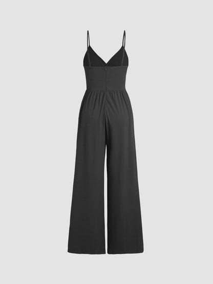 Damtopp Jumpsuit – Ärmlös med Smala Axelband – V-ringning – Vida Ben – Elegant Passform