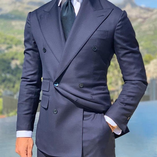 Herrkavaj – Slim Fit – Dubbbröstad – Peak Slag – Elegant Kostymstil