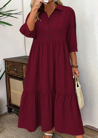 Damklänning - Vinröd knäppt - Layered Maxiklänning