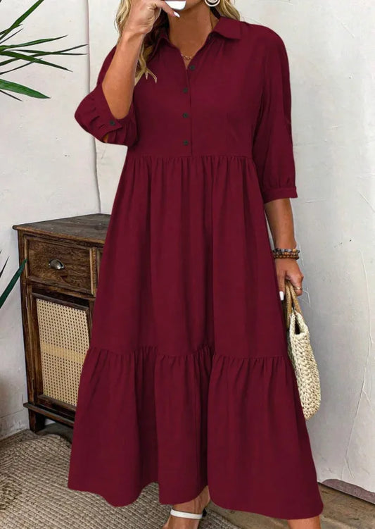 Damklänning - Vinröd knäppt - Layered Maxiklänning