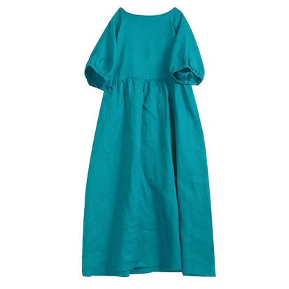 Midiklänning för kvinnor – avslappnad – puffärmar – vintagestil
