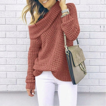 Damtröja – Avslappnad Passform – Enaxlad Design – Stickad Struktur med Krage