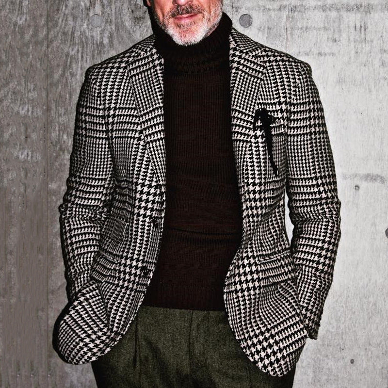 Herrkavaj – Slim Fit – Houndstoothmönster – Enkelknäppt – Formell Stil