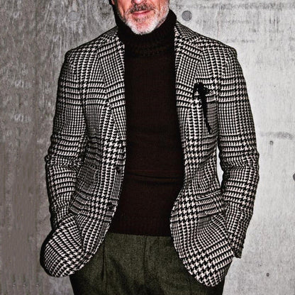 Herrkavaj – Slim Fit – Houndstoothmönster – Enkelknäppt – Formell Stil