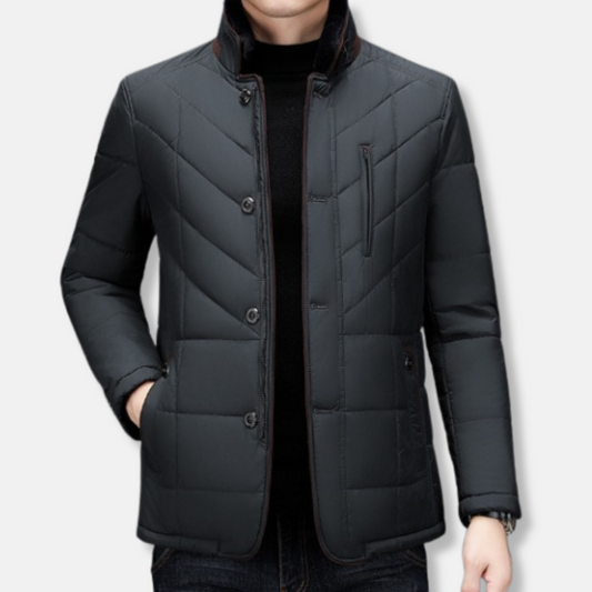 Herrjacka – Skräddarsydd Passform – Quiltad Bomull – Ståkrage – Vadderad Design