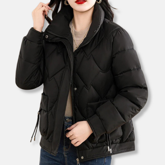 Damjacka – Vadderad Quiltad – Normal Passform – Hög Krage – Justerbar Dragsko – Fickor