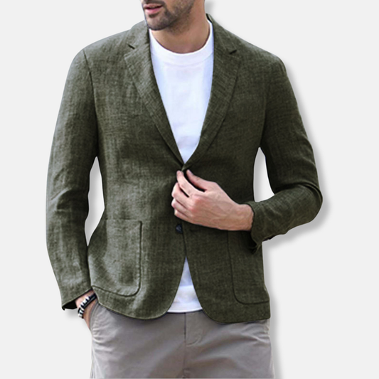Herrkavaj – Slim Fit – Linneblandning – Enradig – Notchslagskrage