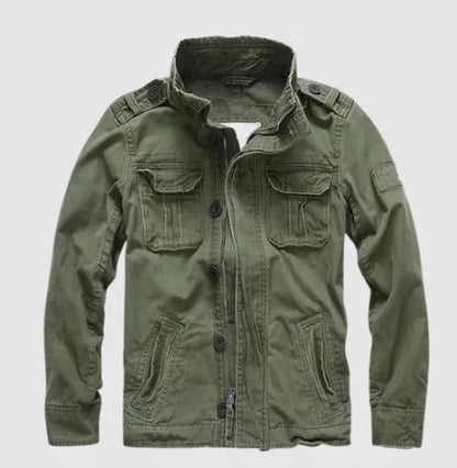 Herrjeansjacka – Regular Fit – Flera Fickor – Knäppning – Hög Krage