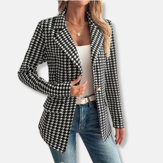 Dam Blazer – Skräddarsydd Passform – Houndstooth – Enkelknäppning – Kavajslag